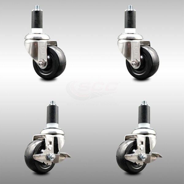 Service Caster 3 Inch 316SS Soft Rubber Swivel 1-3/8 Inch Expanding Stem Caster Brake SCC, 2PK SCC-SS316EX20S314-SRS-2-TLB-2-138 - main
